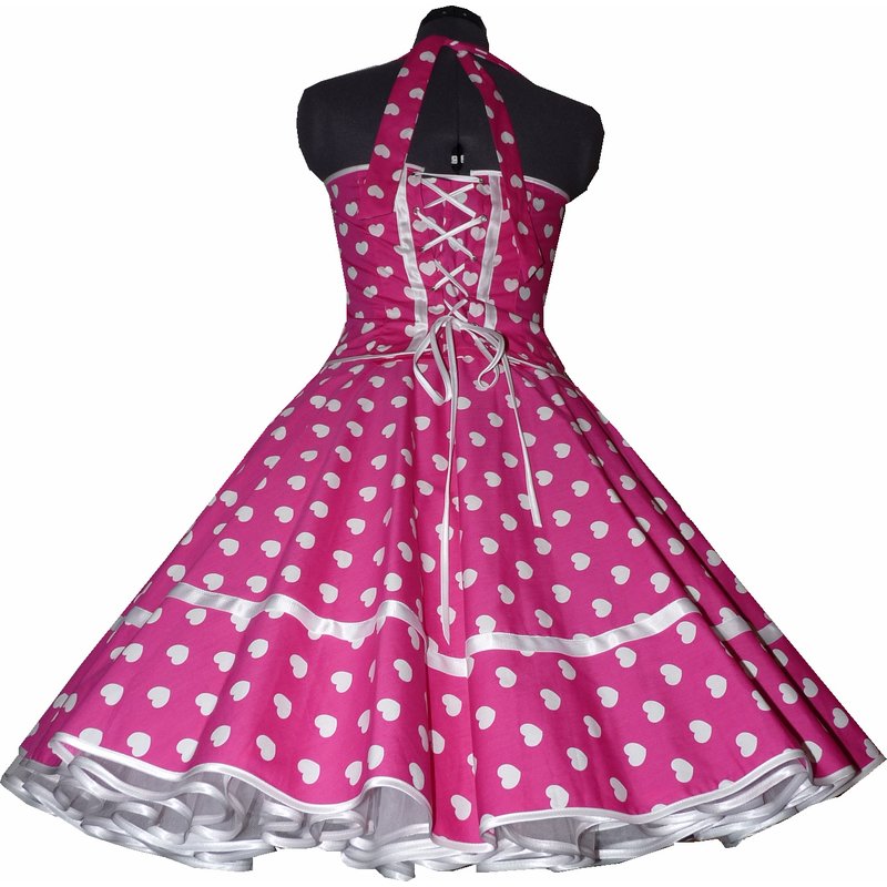 50er Kleid Korsagen Petticoat Kleid rot pink Herzen ...