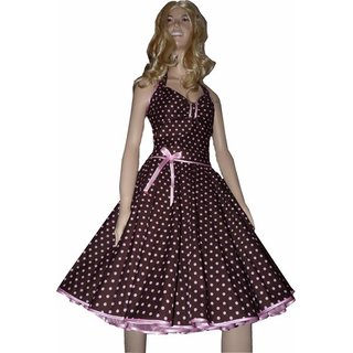 Rockabillykleid sepiabraun mit rosa Punkten