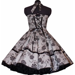 Weies Abendkleid Tanzkleid schwarze Paisleyblumen