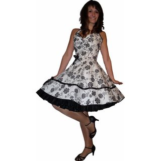 Weißes Abendkleid Tanzkleid schwarze Paisleyblumen