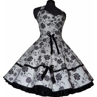 Weies Abendkleid Tanzkleid schwarze Paisleyblumen