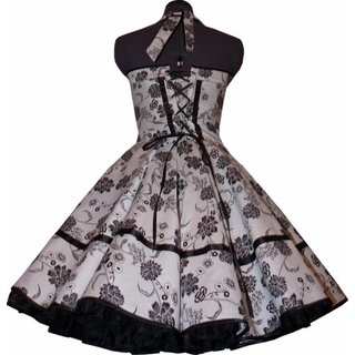 Weißes Abendkleid Tanzkleid schwarze Paisleyblumen