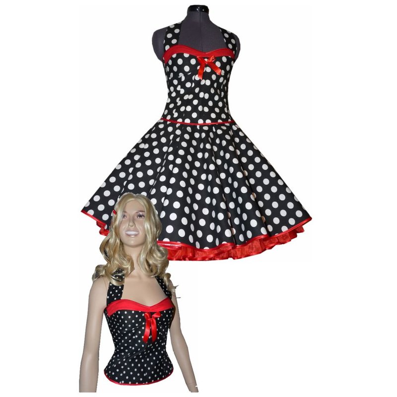 50er Punkte Kleid zum Petticoat schwarz weiße Punkte rote ...