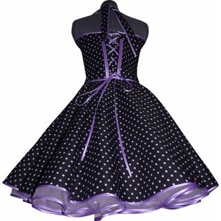 50er Punkte Kleid zum Petticoat schwarz flieder Punkte flieder Bänder