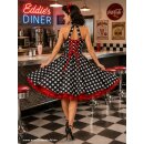 50er Punkte Kleid zum Petticoat schwarz weiße Punkte rote Bänder