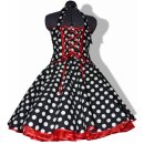 50er Punkte Kleid zum Petticoat schwarz weiße Punkte rote Bänder