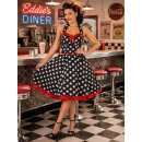 50er Punkte Kleid zum Petticoat schwarz weiße Punkte rote Bänder