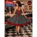 50er Punkte Kleid zum Petticoat schwarz weiße Punkte rote Bänder