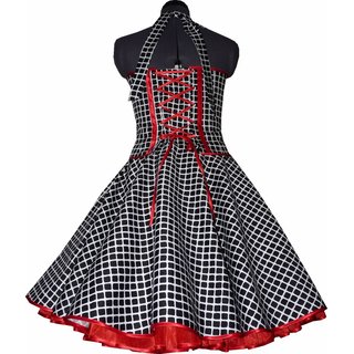 50er Jahre Retro Kleid zum Petticoat Vintage schwarz weiß Karo rot