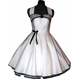 50er Jahre Brautkleid zum Petticoat Hochzeitskleid weiß zarte Blumen schwarz