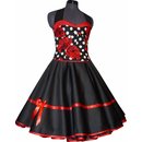 Schwarzes 50er Petticoat Kleid mit Punkten und roten Rosen