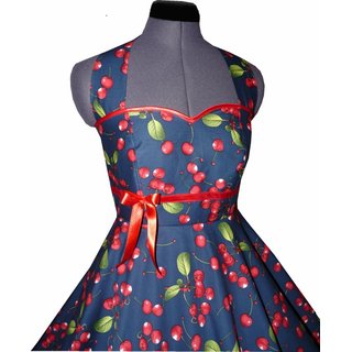 50er Jahre Kleid zum Petticoat blau rote Kirschen Rockabilly 34-44