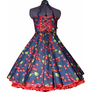 50er Jahre Kleid zum Petticoat blau rote Kirschen Rockabilly 34-44