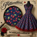 50er Jahre Kleid zum Petticoat blau rote Kirschen Rockabilly 34-44