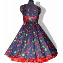 50er Jahre Kleid zum Petticoat blau rote Kirschen Rockabilly 34-44