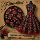 Schwarzes Petticoat Kleid der 50er Jahre Retrokleid rote Rosen Vintage