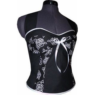 Korsagen Petticoat Kleid schwarz Dekoltee weiße Rosen 34-44