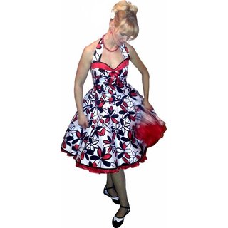Retro Tanzkleid schwarz rote Blumen zum 50er Petticoat