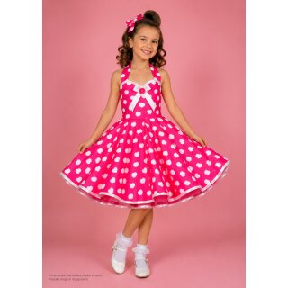 50er Jahre Mädchenkleid zum Petticoat pink mit weißen Herzchen