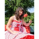 Petticoat Kleid 50th Korsagen weiss rote Punkte wirbelnd