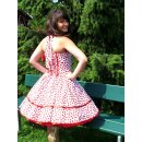 Petticoat Kleid 50th Korsagen weiss rote Punkte wirbelnd