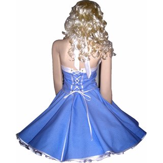Punkte Petticoat Kleid Rockabilly hellblau weiße kleine Tupfen weiß