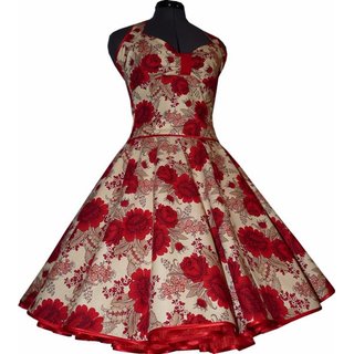 50er Jahre Kleid zum Petticoat creme rote Rosen M1