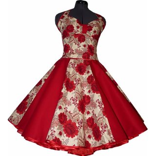 50er Jahre Kleid zum Petticoat creme rote Rosen M2