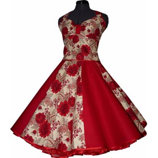 50er Jahre Kleid zum Petticoat creme rote Rosen M2