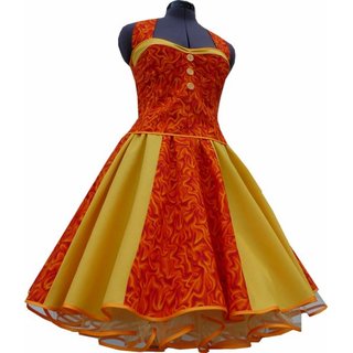Tanzkleid mit Petticoat gelb orange geflammt M2 mit Petticoat