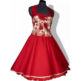 Tanzkleid im 50er Stil zum Petticoat rot creme Blumen 38