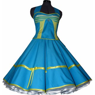 50er Jahre Kleid zum Petticoat türkis mit grün gelben...