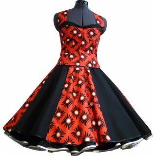 50er Kleid zum Petticoat weiße Punkte schwarze Blumen M2
