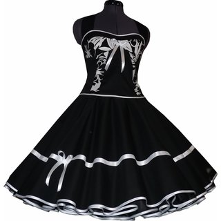 Festliches Rockabillykleid schwarz zum Petticoat Blumen wei