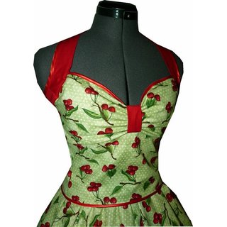 Tanzkleid zum Petticoat grün rote Kirschen und Punkte mit Haarband 36