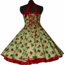 Tanzkleid zum Petticoat grün rote Kirschen und Punkte mit Haarband 36