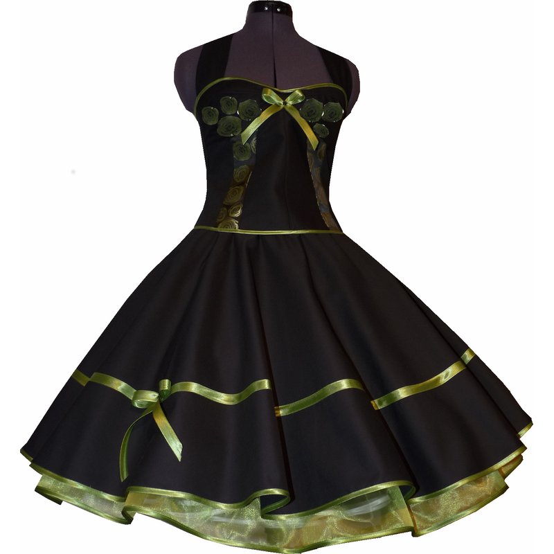 Kleid festlich zum Petticoat schwarz grüne Lurex Rosen ...