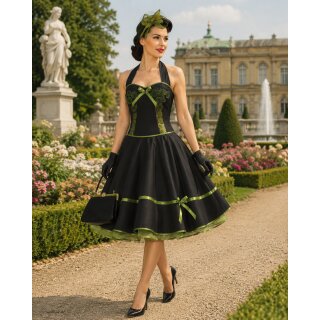 Kleid zum Petticoat festlich  schwarz grüne Lurex Rosen