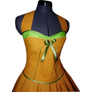 Petticoatkleid 50er Jahre Minikaro kariert orange grün gelb Rockn Roll