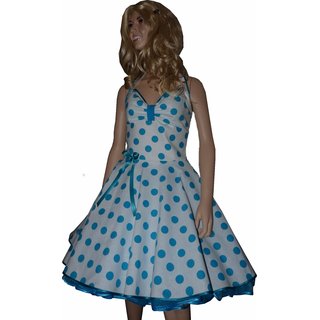 Punktekleid Rockabilly wei groe trkisfarbene Tupfen