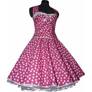 50er Kleid zum Petticoat pink weiße tanzende Punkte weiß