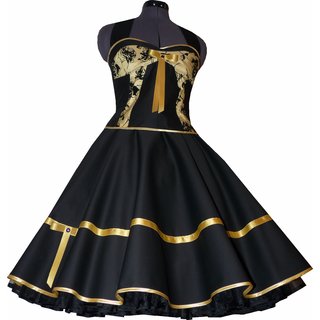 Festliches 50er Kleid zum Petticoat schwarz Dekoltee gold gelb schwarze Rosen