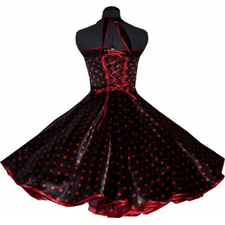 Satinkleid zum Petticoat schwarz rote Punkte