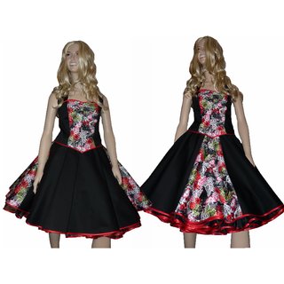 Kleid zum Petticoat Doppeloptik schwarz bunte Blumen