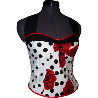Korsagentop wei schwarze Punkte mit roten Blumen im 50er Jahre Stil Gre 36-44 34 gewnscht