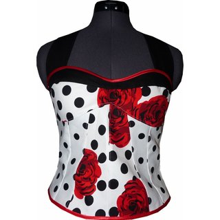 Korsagentop wei schwarze Punkte mit roten Blumen im 50er Jahre Stil Gre 36-44 34 gewnscht