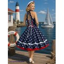 Maritimes Kleid zum Petticoat Marine Sailor blau Punkte...