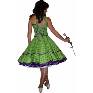 50er Kleid zum Petticoat grün Punkte lila violett