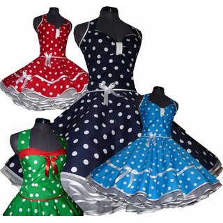 5oer Kleid Rockabilly dunkelblau rot trkis schwarz groe Punkte