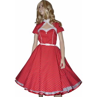 Süßes Punktekleid zum Petticoat rot weiß mit Bolero und Gürtel 36